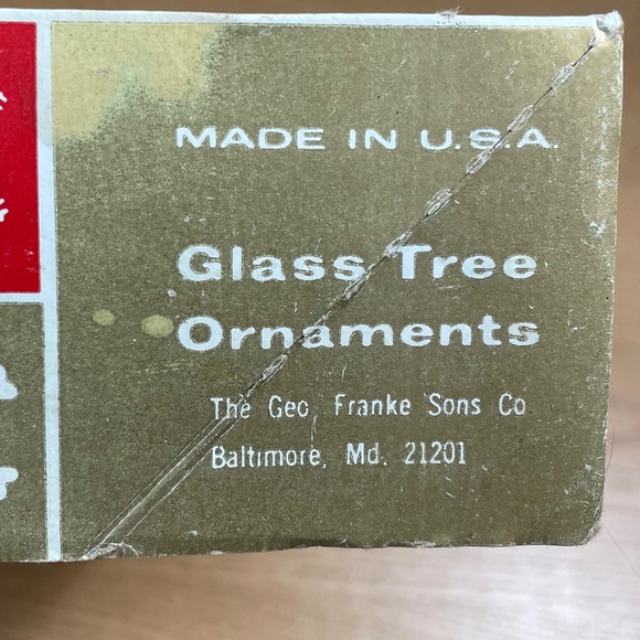 Vintage Geo Franke Glass Christmas Ornaments Gold Blue Red w Glitter Stars Set 9 - Picture 6 of 7